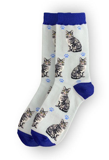 E&S Pets - Cat, Silver Tabby Full Body Socks 801 FB-8