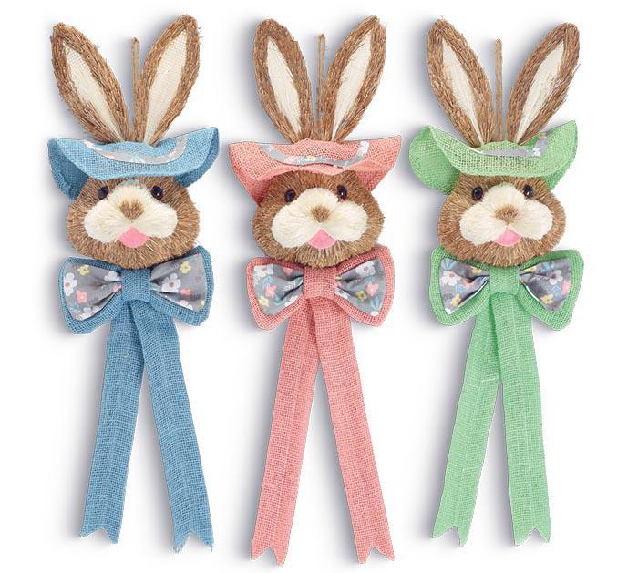 25" Sisal Bunny Head with Burlap Hat & Bow (assorted colors) 9743607